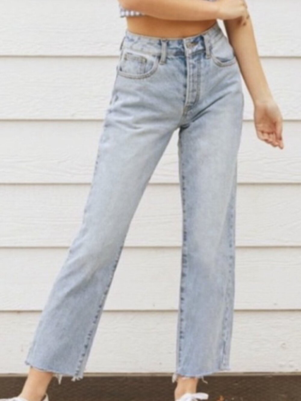 Pacsun Women's High Rise Straight Size 28 Light Wash Button Fly Raw Hem